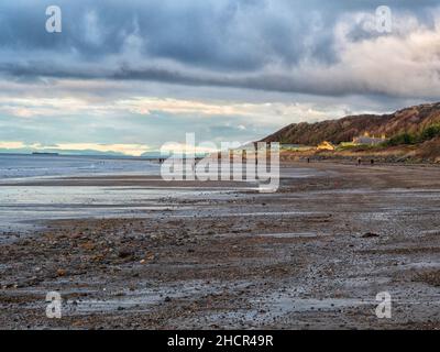 Winters view of Croy beach with the caravan park in the distance Stock Photo