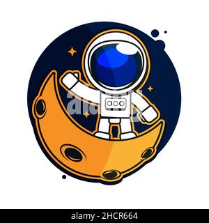 Cute Astronaut Riding Rocket Cartoon Vector Icon Illustration. Science Technology Icon Concept Isolated Premium Vector. Flat Cartoon Stock Vector