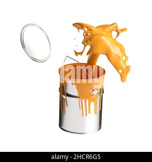 paint can splashing orange bright color isolated on white background Stock Photo