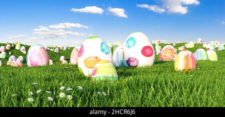 Many easter easter eggs on meadow Stock Photo