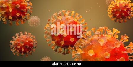 Corona virus - Schematic image of viruses of the Corona family. 3D render Stock Photo