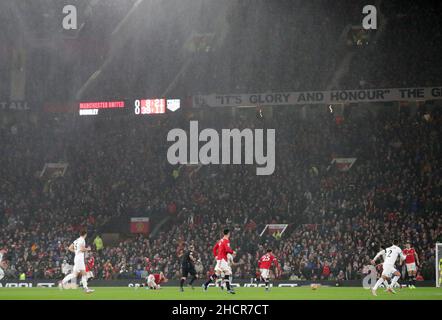 Old Trafford, Manchester, UK. 30th Dec, 2021. Premier League Football Manchester United versus Burnley; heavy rain falls during the opening ten minutes of the match Credit: Action Plus Sports/Alamy Live News
