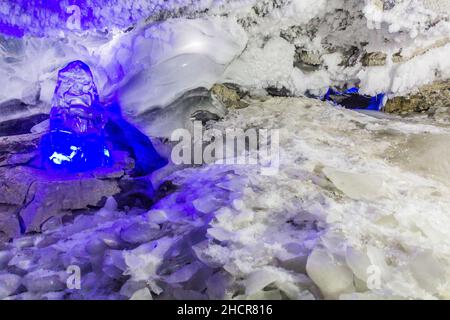 Interior of the Kungur ice cave, Russia Stock Photo