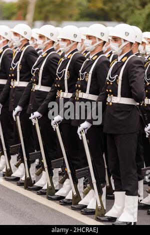 Istanbul, Turkey - October 29, 2021: Student soldier team in October 29 Republic Day celebrates. Editorial shot in Istanbul Turkey. Stock Photo
