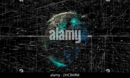 Business and stock market concept, silhouette of the Earth planet surrounded by numbers, diagrams, and connected lines. Abstract business news backgro Stock Photo
