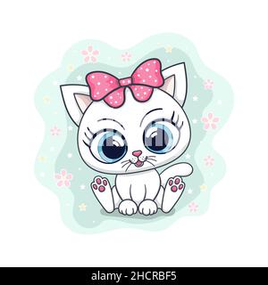 Cute little, white kitten with a bow. Vector Stock Vector