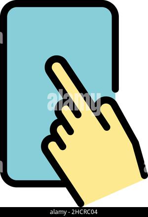 Tapping on smartphone icon. Outline tapping on smartphone vector icon color flat isolated Stock Vector