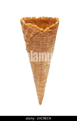 Empty or blank ice cream crispy wafer cone isolated on white background Stock Photo