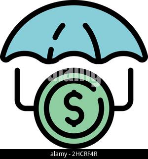 Secured money icon. Outline secured money vector icon color flat isolated Stock Vector