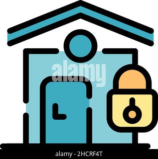 Locked smart house icon. Outline locked smart house vector icon color flat isolated Stock Vector