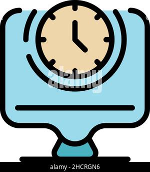 Monitor working hours icon. Outline monitor working hours vector icon color flat isolated Stock Vector