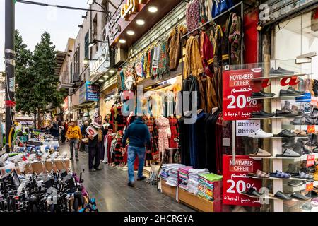 Colourful Clothing and Footwear Shops In Downtown Amman, Amman, Jordan. Stock Photo