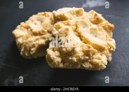 streusel buns or rolls on old table Stock Photo