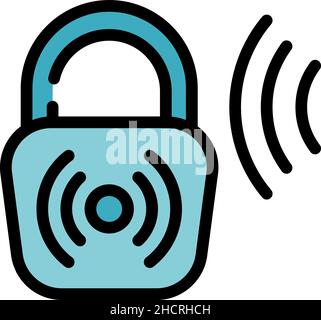 Lock voice recognition icon. Outline lock voice recognition vector icon color flat isolated Stock Vector