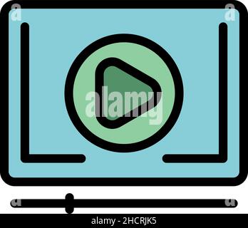 Video play icon. Outline video play vector icon color flat isolated Stock Vector