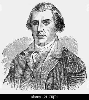 A late 19th Century portrait of Nathanael Greene (1742-1786), sometimes misspelled Nathaniel. He was a major general of the Continental Army in the American Revolutionary War. He emerged from the war with a reputation as General George Washington's most talented and dependable officer, and is known for his successful command in the southern theater of the war. Stock Photo