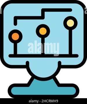 Monitor market chart icon. Outline monitor market chart vector icon color flat isolated Stock Vector