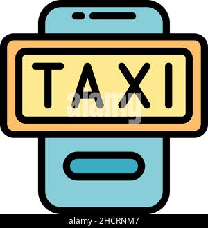 Phone taxi icon. Outline phone taxi vector icon color flat isolated Stock Vector