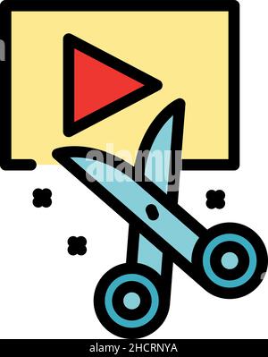 Cutting video icon. Outline cutting video vector icon color flat isolated Stock Vector