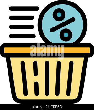 Percent shop basket icon. Outline Percent shop basket vector icon color flat isolated Stock Vector
