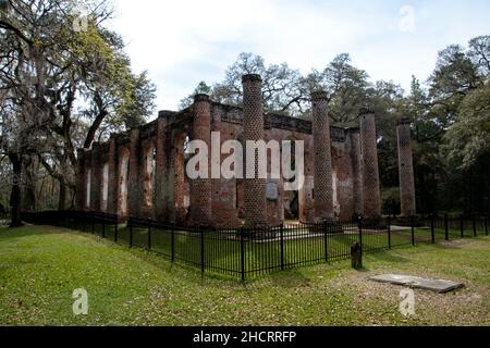 The Old Sheldon Church Ruins is a historic site located in Beaufort County, South Carolina Stock Photo
