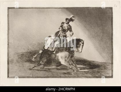 Francisco de Goya, Carlos V. lanceando un toro en la plaza de Valladolid (Charles V Spearing a Bull in the Ring at Valladolid). This is print number 10 in a 33 print series on bullfighting. Stock Photo