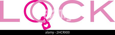 Minimalist flat letter mark LOCK heart logo design Stock Vector