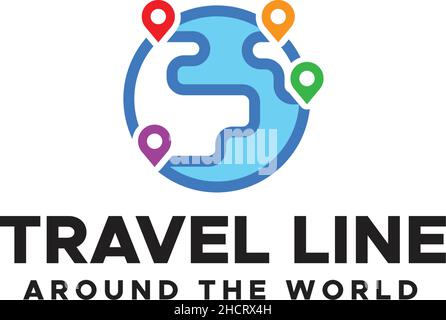 Colorful TRAVEL LINE AROUND THE WORLD logo design Stock Vector