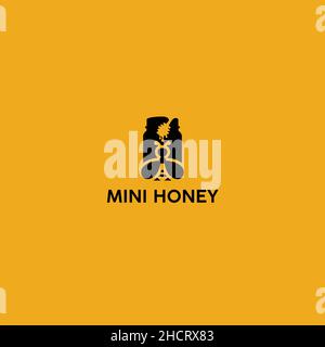 Minimalist flat silhouette MINI HONEY logo design Stock Vector