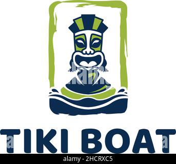 flat colorful design TIKI BOAT culture logo design Stock Vector