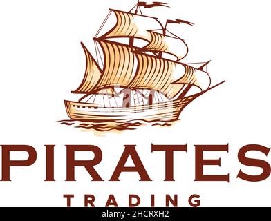 Modern design PIRATES TRADING boat logo design Stock Vector
