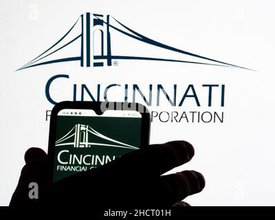 Ukraine. 31st Dec, 2021. In this photo illustration Cincinnati Financial Corporation logo seen displayed on a smartphone and in the background. Credit: SOPA Images Limited/Alamy Live News Stock Photo