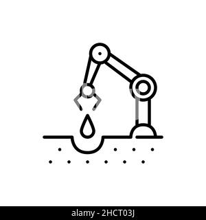 Smart farming technology. Automated robot hand planting seeds in soil. Pixel perfect, editable stroke icon Stock Vector