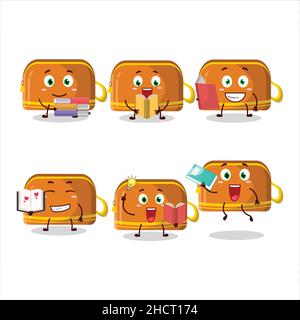 A picture of orange pencil case cartoon character concept reading an amusing book. Vector illustration Stock Vector