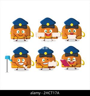 . Vector illustraA picture of cheerful orange pencil case postman cartoon design concepttion Stock Vector