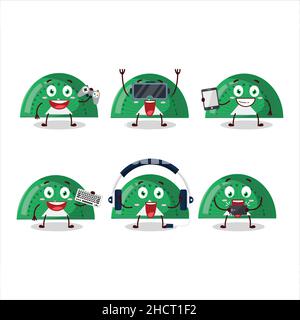 Green arc ruler cartoon character are playing games with various cute emoticons. Vector illustration Stock Vector