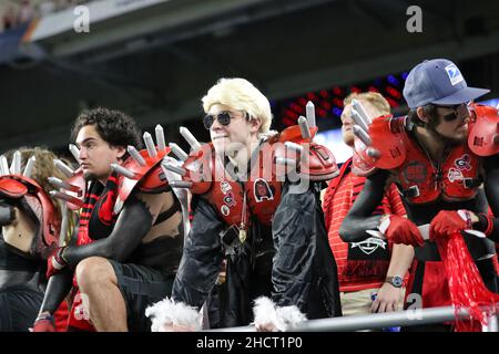 Florida, USA. 31st Dec, 2021. December 31, 2021: Georgia Bulldog fans dress up for the game during the 88th Capital One Orange Bowl at Hard Rock Stadium in Miami Gardens, Florida (Credit Image: © Cory Knowlton/ZUMA Press Wire) Credit: ZUMA Press, Inc./Alamy Live News Stock Photo