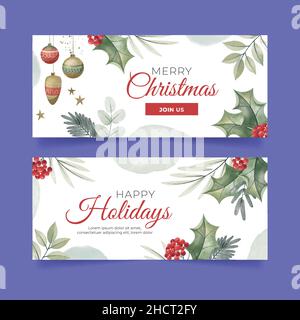 watercolor christmas horizontal banners set abstract design vector illustration Stock Vector