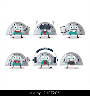 White arc ruler cartoon character are playing games with various cute emoticons. Vector illustration Stock Vector