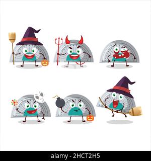 Halloween expression emoticons with cartoon character of white arc ruler. Vector illustration Stock Vector