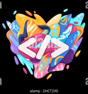 Code coding script software developer programmer icon symbol incolorful artistic splat graphic design fluid burst Stock Vector