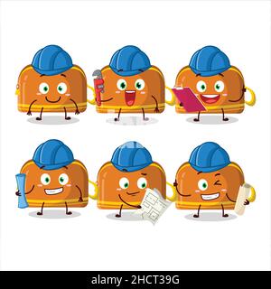 architect orange pencil case cute mascot character with pliers. Vector illustration Stock Vector