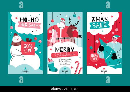 hand drawn flat christmas banners collection abstract design vector illustration Stock Vector