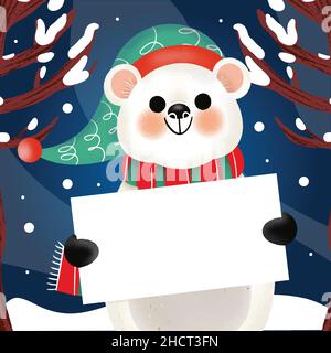 hand drawn christmas character holding blank banner abstract design vector illustration Stock Vector