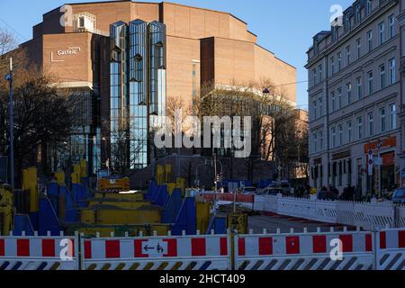 The street in front of the Philharmonie of the Munich Gasteig, closed due to construction work. Stock Photo