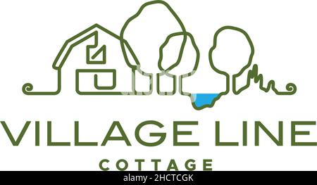 Modern silhouette VILLAGE LINE COTTAGE logo design Stock Vector