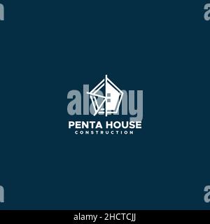 Minimalist flat simple PENTA HOUSE logo design Stock Vector