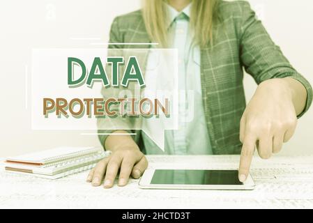 Sign displaying Data Protection. Word for Protect IP addresses and personal data from harmful software Presenting Business Plan And Designs Stock Photo