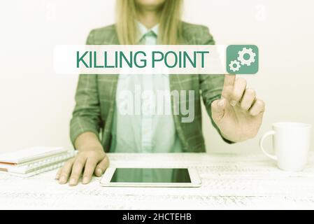 Text showing inspiration Killing Point. Business overview Phase End Review Stage Gate Project Evaluation No Go Displaying New Smartphone Technology Stock Photo
