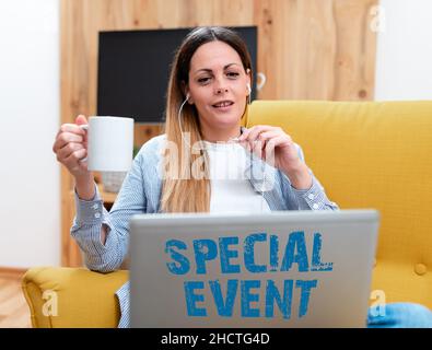 Hand writing sign Special Event. Conceptual photo Function to generate money for non profit a Crowded Occassion Abstract Giving Business Advice Online Stock Photo